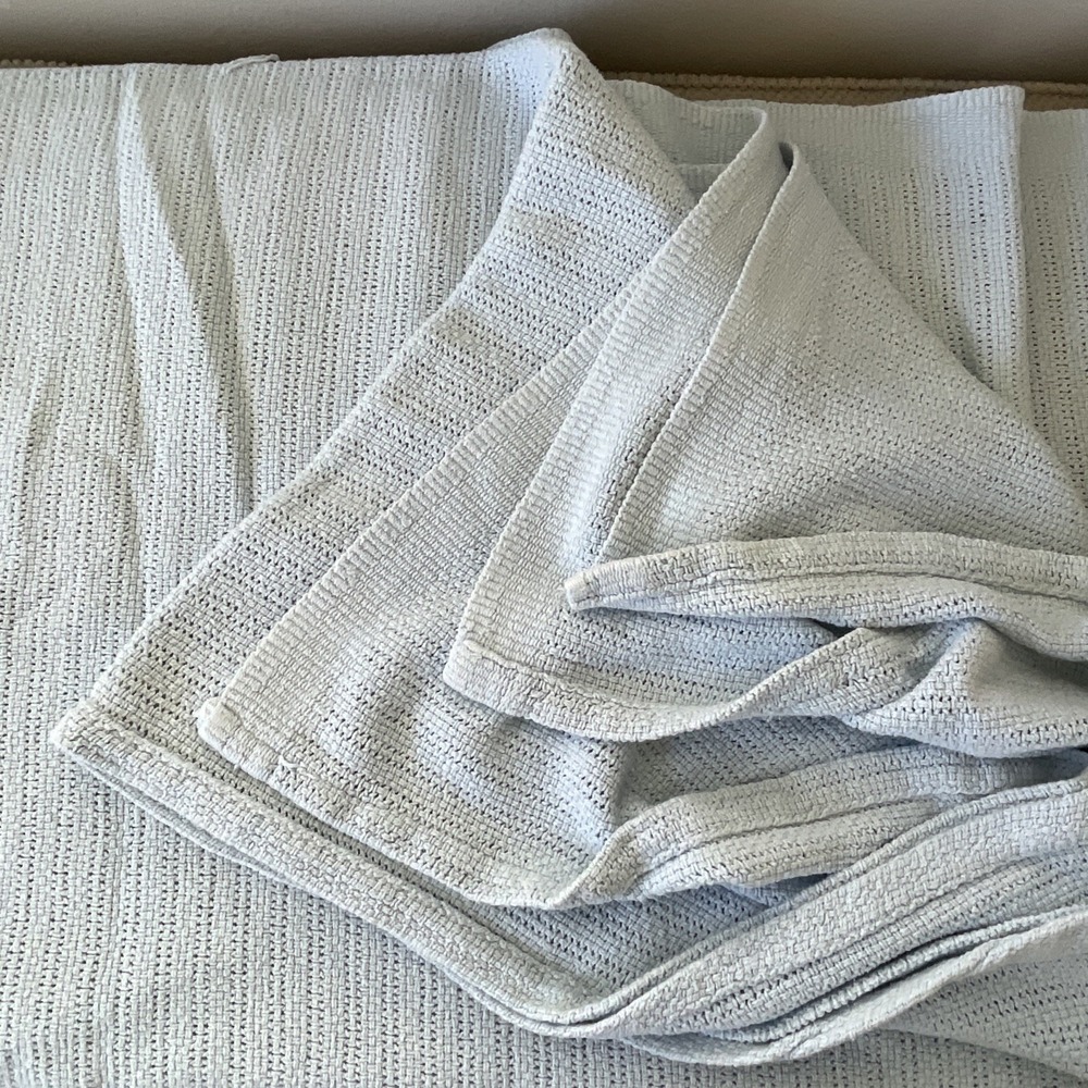 VTG Tennessee Woolen Mills 100% Cotton Blue Blanket 90x90" USA Waffle Weave - Picture 6 of 8